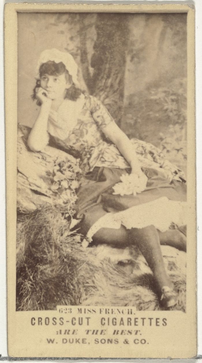 Card Number 623, Miss French, from the Actors and Actresses series (N145-3) issued by Duke Sons & Co. to promote Cross Cut Cigarettes