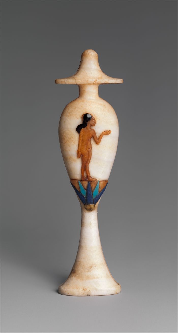 Perfume bottle in the shape of a hes-vase inlaid with the figure of a princess
