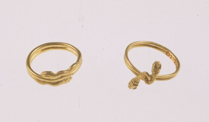 Ring with snake's head terminals