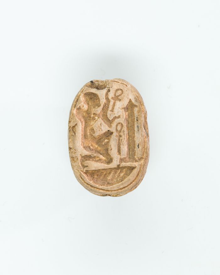 Scarab with a Kneeling Figure Before an Obelisk