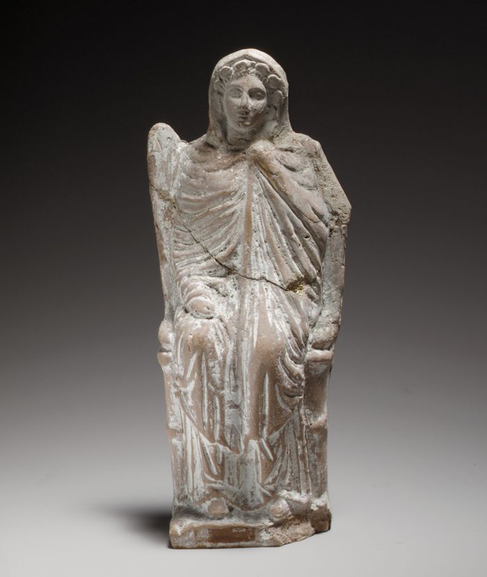 Terracotta statuette of a seated goddess