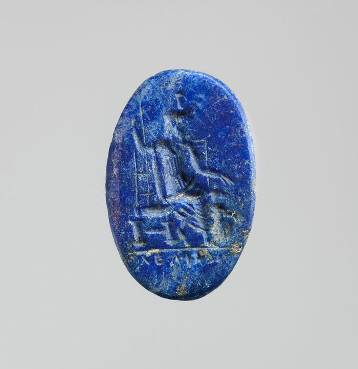 Lapis lazuli intaglio: Serapis enthroned