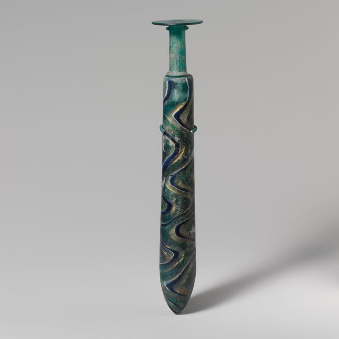 Glass gold-band mosaic alabastron (perfume bottle)
