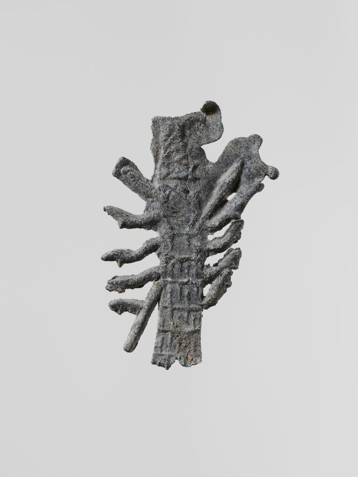 Lead figure of a goddess with spear and aegis, possibly Athena
