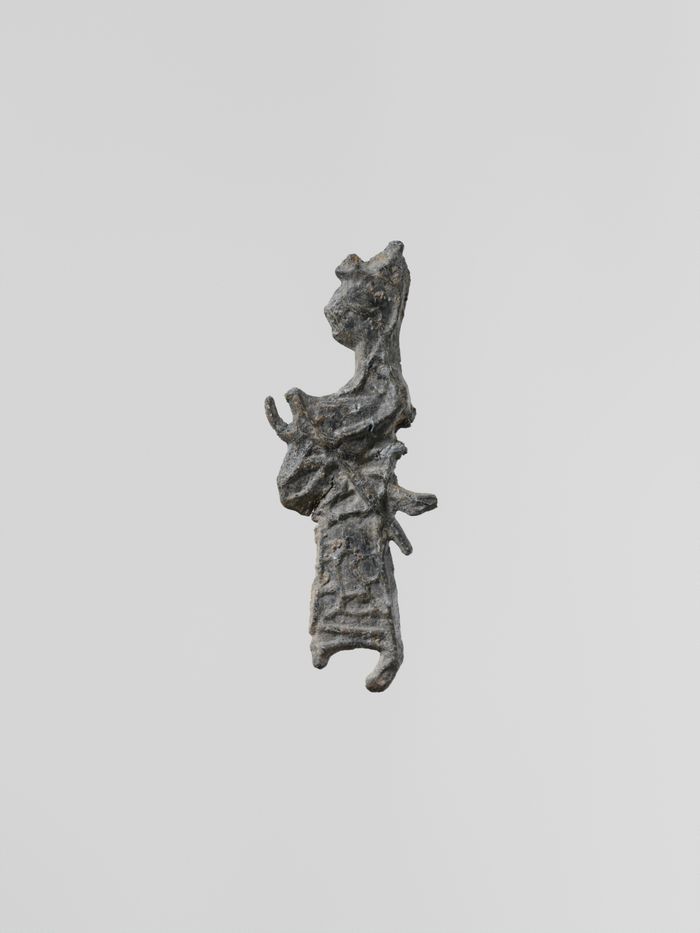 Lead figure of a goddess with spear and aegis, probably Athena
