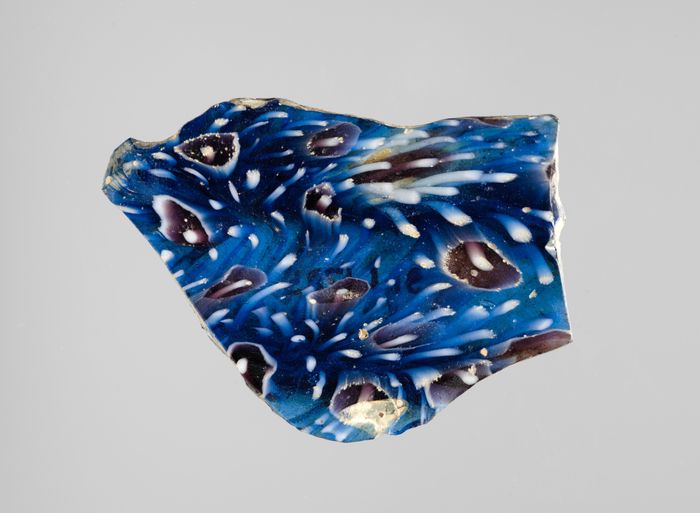 Glass mosaic ribbed bowl fragment
