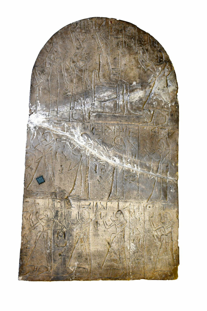 curved stele; three-register stele